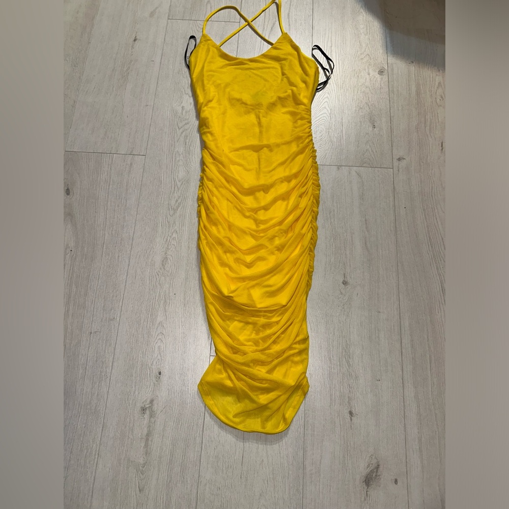 New Material girl mesh long yellow dress